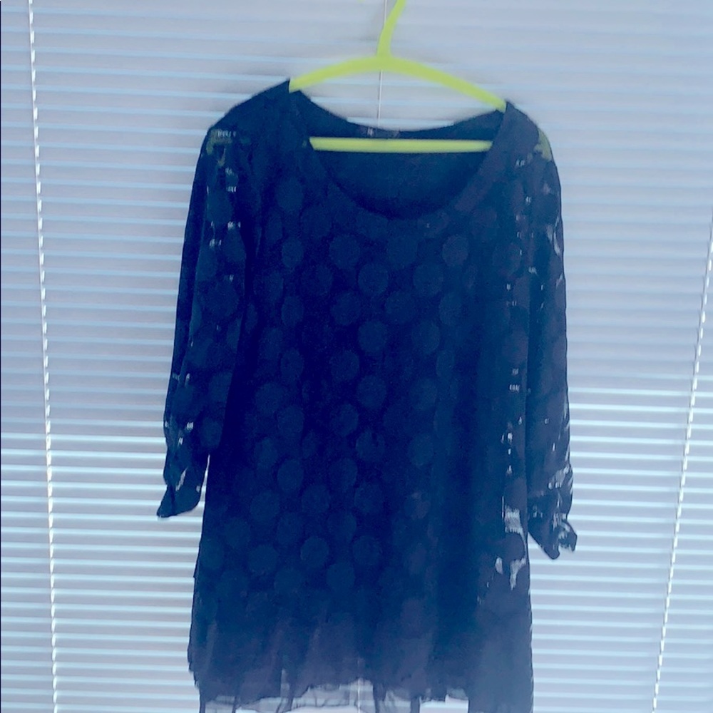 Polka dotted top sheer arms